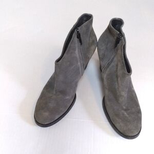 Paul Green Gray Leather Zip Up Heeled Ankle Boots Size 6.5